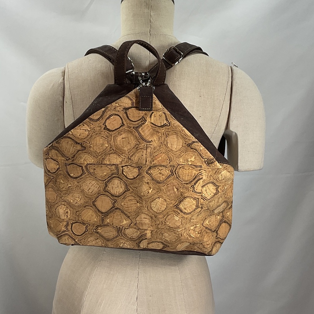 A Corticeira Cork Textured Brown and Tan Backpack from Portugal